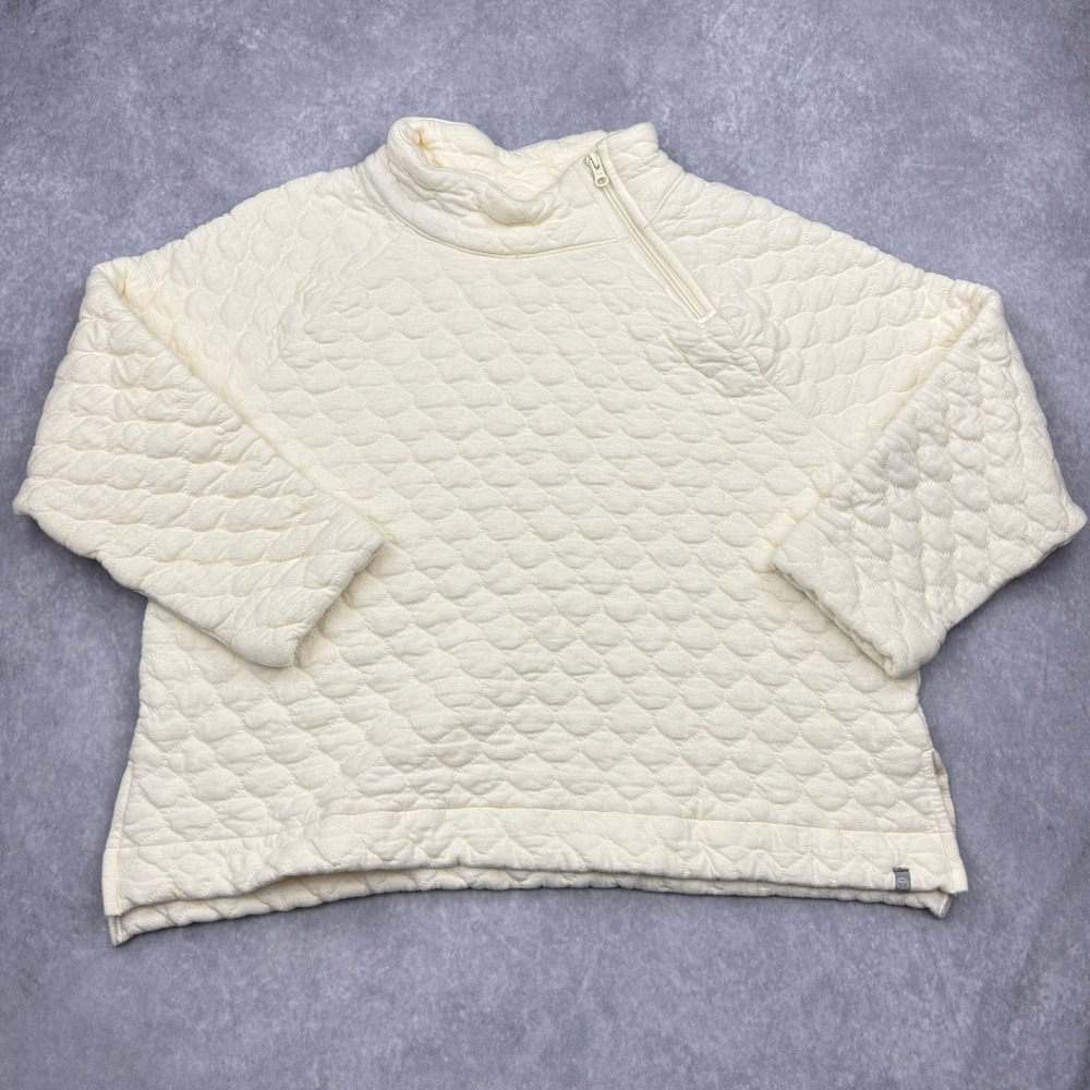 T by Talbots Sweatshirt Womens XL Cream Scallop Quilted Half Zip Pullover Tunic